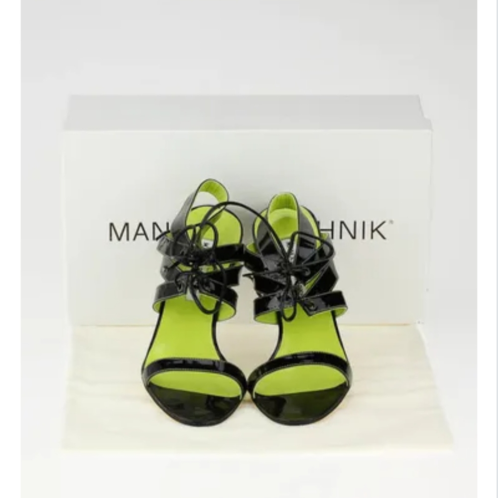 Manolo Blahnik Black and Green Heels with Stiletto and Strappy Design - Picture 3 of 13